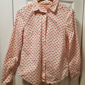 Boden The Classic Button Down White Shirt with Pink/Red Lip Print